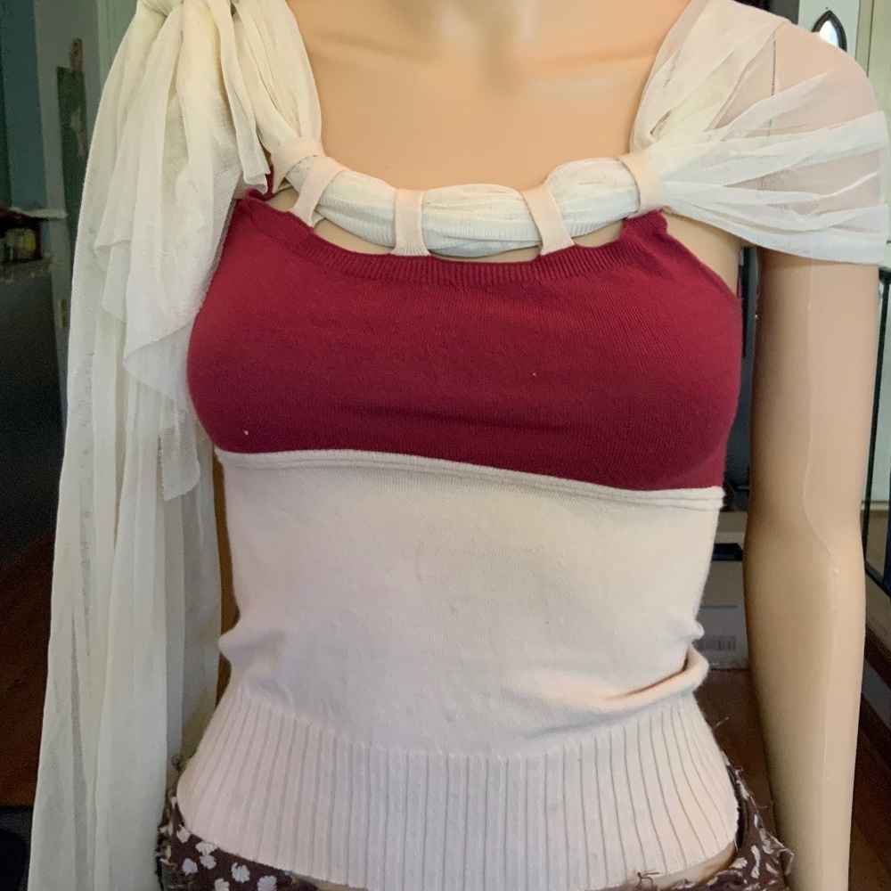 Crop top with tulle shoulders wrap.